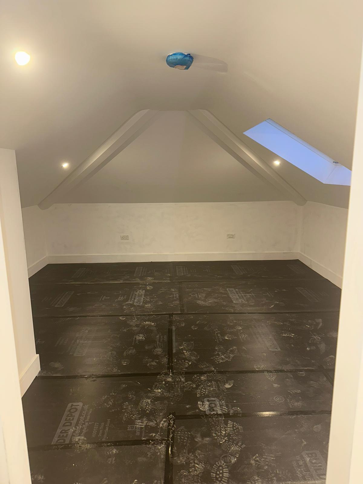 Second floor plastered vaulted room roof light